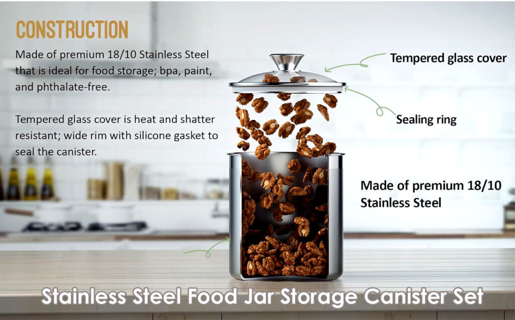 Stainless Steel Food Jar Storage Canister Set, www.gedgets.com